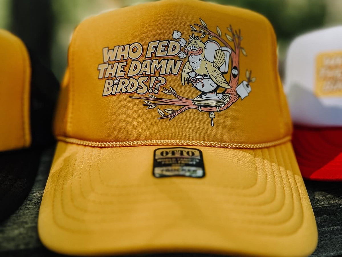 Damn Birds mesh snap back trucker hat, solid yellow | Beard Barf